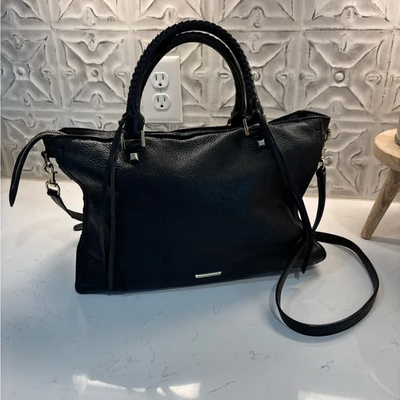 Rebecca Minkoff Sleek Black Leather Shoulder Bag with Strap - Picture 1 of 10